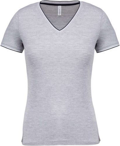 Kariban V-nyakú piké Női póló KA394, Oxford Grey/Navy/White-XL