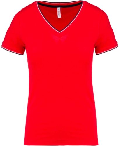 Kariban V-nyakú piké Női póló KA394, Red/Navy/White-XL