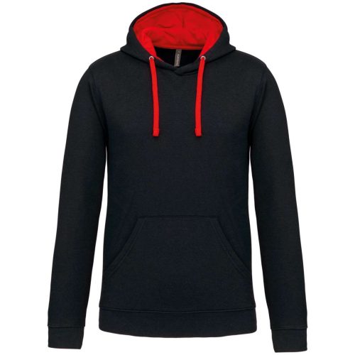 Kariban férfi pulóver kontrasztos bélésű kapucnival KA446, Black/Red-2XL