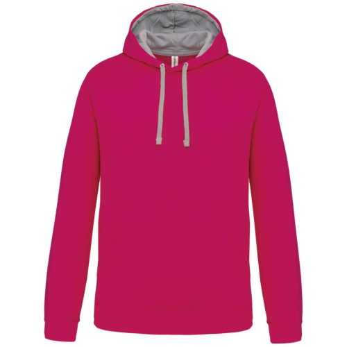 Kariban férfi pulóver kontrasztos bélésű kapucnival KA446, Fuchsia/Fine Grey-2XL