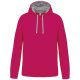 Kariban férfi pulóver kontrasztos bélésű kapucnival KA446, Fuchsia/Fine Grey-XS