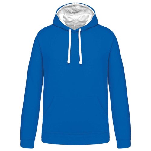 Kariban férfi pulóver kontrasztos bélésű kapucnival KA446, Light Royal Blue/White-2XL