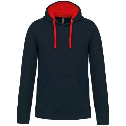 Kariban férfi pulóver kontrasztos bélésű kapucnival KA446, Navy/Red-2XL