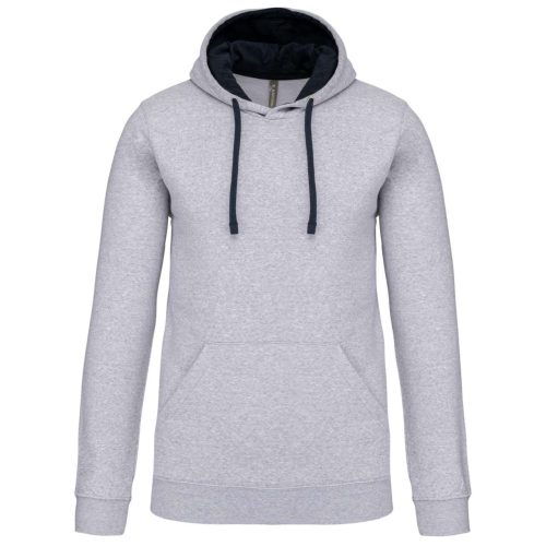 Kariban férfi pulóver kontrasztos bélésű kapucnival KA446, Oxford Grey/Navy-XL