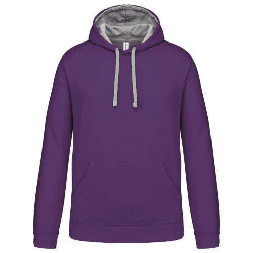 Kariban férfi pulóver kontrasztos bélésű kapucnival KA446, Purple/Oxford Grey-2XL