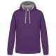 Kariban férfi pulóver kontrasztos bélésű kapucnival KA446, Purple/Oxford Grey-L