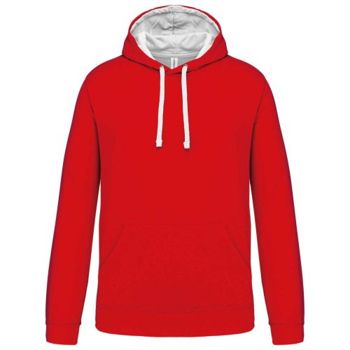 Kariban férfi pulóver kontrasztos bélésű kapucnival KA446, Red/White-2XL