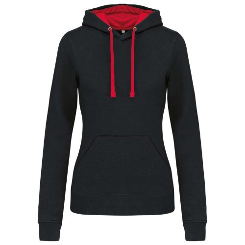 Kariban Női pulóver kontrasztos bélésű kapucnival KA465, Black/Red-2XL