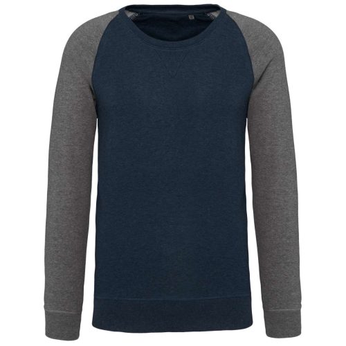 Kariban kétszínű organikus raglános férfi pulóver KA491, French Navy Heather/Grey Heather-2XL