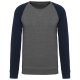 Kariban kétszínű organikus raglános férfi pulóver KA491, Grey Heather/Navy-3XL