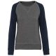 Kariban Női kétszínű organikus környakas pulóver KA492, Grey Heather/Navy-2XL