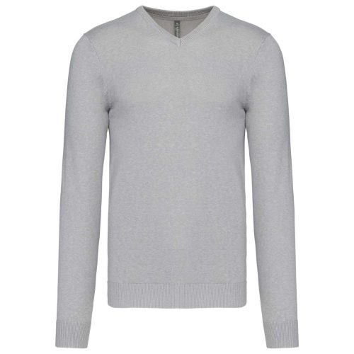 Kariban férfi V-nyakú keskeny szabású pulóver KA965, Grey Melange-2XL