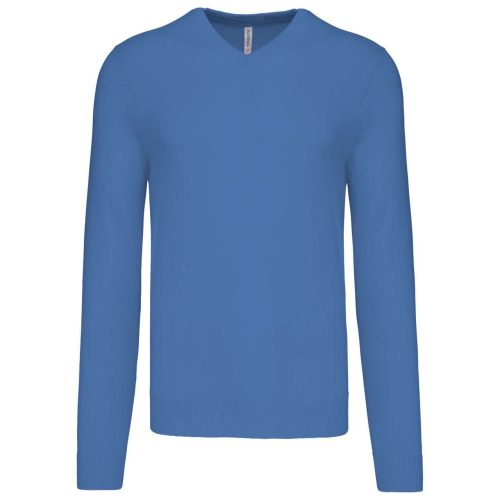 Kariban férfi V-nyakú keskeny szabású pulóver KA965, Light Royal Blue-2XL