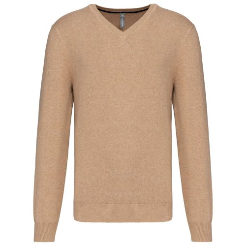 Kariban prémium férfi V-nyakú pulóver KA982, Camel Heather-2XL