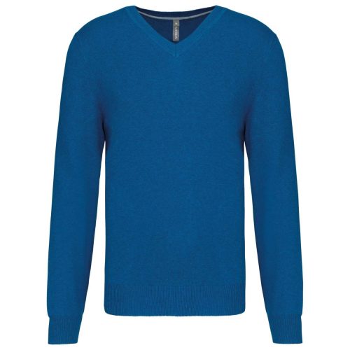 Kariban prémium férfi V-nyakú pulóver KA982, Mykonos Blue Heather-2XL