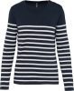 Kariban vállon gombolós csíkos Női pulóver KA990, Striped Navy/Off White-2XL