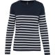 Kariban vállon gombolós csíkos Női pulóver KA990, Striped Navy/Off White-2XL