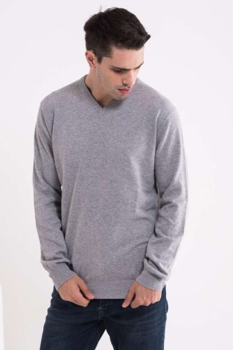 V-nyakú pamut férfi pulóver, Legend World Wide LW9133, Light Melange Grey-2XL