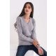 Női V-nyakú pamut pulóver, Legend World Wide LWL9133, Light Melange Grey-2XL