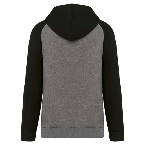 Proact kétszínű raglán ujjú kapucnis pulóver PA369, Grey Heather/Black-XS