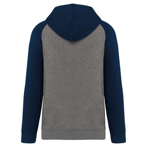 Proact kétszínű raglán ujjú kapucnis pulóver PA369, Grey Heather/Sporty Navy-3XL