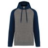 Proact kétszínű raglán ujjú kapucnis pulóver PA369, Grey Heather/Sporty Navy-3XL