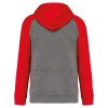 Proact kétszínű raglán ujjú kapucnis pulóver PA369, Grey Heather/Sporty Red-2XL