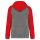 Proact kétszínű raglán ujjú kapucnis pulóver PA369, Grey Heather/Sporty Red-2XL