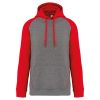 Proact kétszínű raglán ujjú kapucnis pulóver PA369, Grey Heather/Sporty Red-2XL