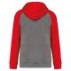 Proact kétszínű raglán ujjú kapucnis pulóver PA369, Grey Heather/Sporty Red-L