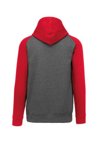 Proact gyerek kapucnis pulóver, kétszínű raglán ujjú PA370, Grey Heather/Sporty Red-6/8