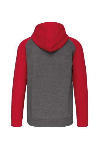 Proact kétszínű cipzáras kapucnis kapucnis pulóver PA380, Grey Heather/Sporty Red-2XL