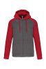 Proact kétszínű cipzáras kapucnis kapucnis pulóver PA380, Grey Heather/Sporty Red-2XL