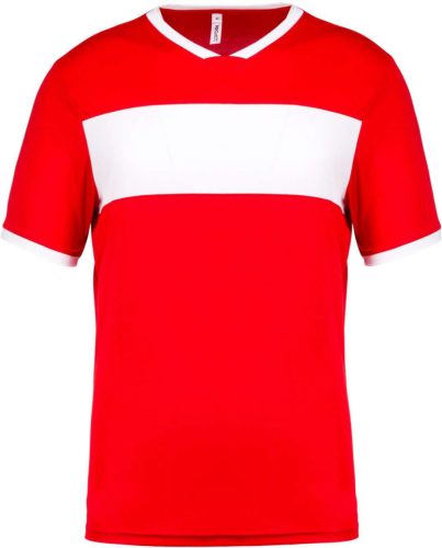 Proact rövid ujjú V-nyakú férfi sportpóló, kontrasztos betéttel PA4000, Sporty Red/White-M