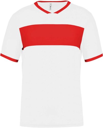 Proact rövid ujjú V-nyakú férfi sportpóló, kontrasztos betéttel PA4000, White/Sporty Red-3XL