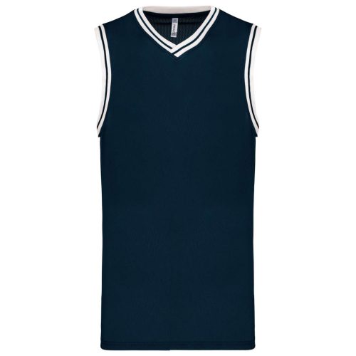 Proact V-nyakú hálós anyagú sporttrikó kontrasztos szélekkel PA4004, Navy/White-3XL