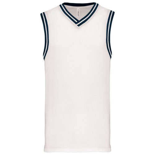 Proact V-nyakú hálós anyagú sporttrikó kontrasztos szélekkel PA4004, White/Navy-S