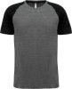 Proact kétszínű raglános rövid ujjú unisex sportpóló PA4010, Grey Heather/Black Heather-XL