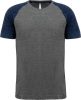 Proact kétszínű raglános rövid ujjú unisex sportpóló PA4010, Grey Heather/Sporty Navy Heather-2XL