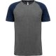 Proact kétszínű raglános rövid ujjú unisex sportpóló PA4010, Grey Heather/Sporty Navy Heather-2XL