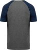 Proact kétszínű raglános rövid ujjú unisex sportpóló PA4010, Grey Heather/Sporty Navy Heather-2XL