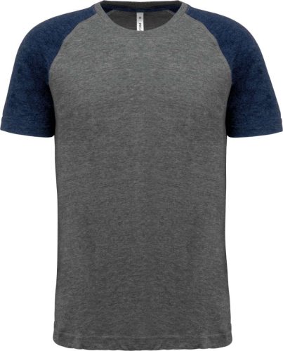 Proact kétszínű raglános rövid ujjú unisex sportpóló PA4010, Grey Heather/Sporty Navy Heather-M