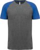 Proact kétszínű raglános rövid ujjú unisex sportpóló PA4010, Grey Heather/Sporty Royal Blue Heather-2XL