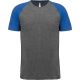 Proact kétszínű raglános rövid ujjú unisex sportpóló PA4010, Grey Heather/Sporty Royal Blue Heather-2XL