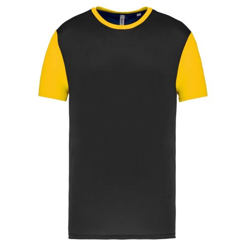 Proact kétszínű rövid ujjú környakas unisex sportpóló PA4023, Black/Sporty Yellow-2XL