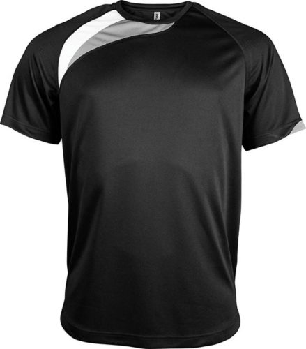 Proact unisex rövid ujjú kereknyakú sportpóló színes panelekkel PA436, Black/White/Storm Grey-L