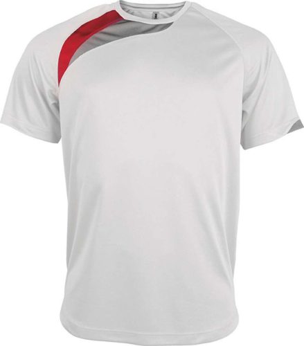 Proact unisex rövid ujjú kereknyakú sportpóló színes panelekkel PA436, White/Sporty Red/Storm Grey-L