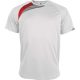 Proact unisex rövid ujjú kereknyakú sportpóló színes panelekkel PA436, White/Sporty Red/Storm Grey-L