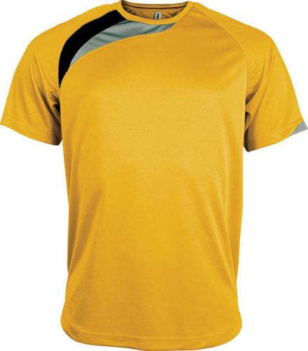 Proact gyerek rövid ujjú kereknyakú sportpóló színes panelekkel PA437, Sporty Yellow/Black/Storm Grey-10/12