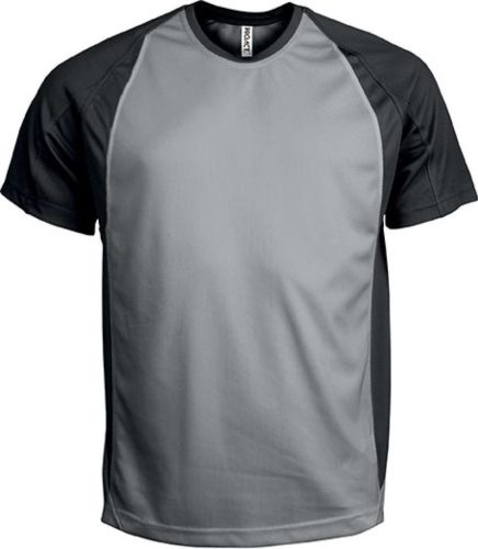 Proact raglánujjú kétszínű unisex rövid ujjú sportpóló PA467, Fine Grey/Black-2XL